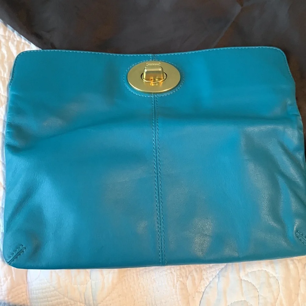 Coach teal leather fold over clutch - Picture 5 of 5